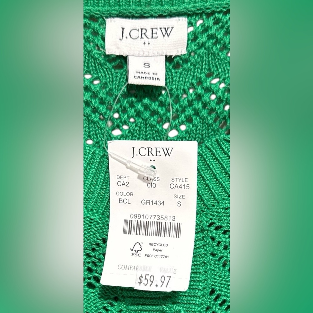 NWT J. Crew Vibrant Green Cardigan In Women's Size S - Picture 3 of 3